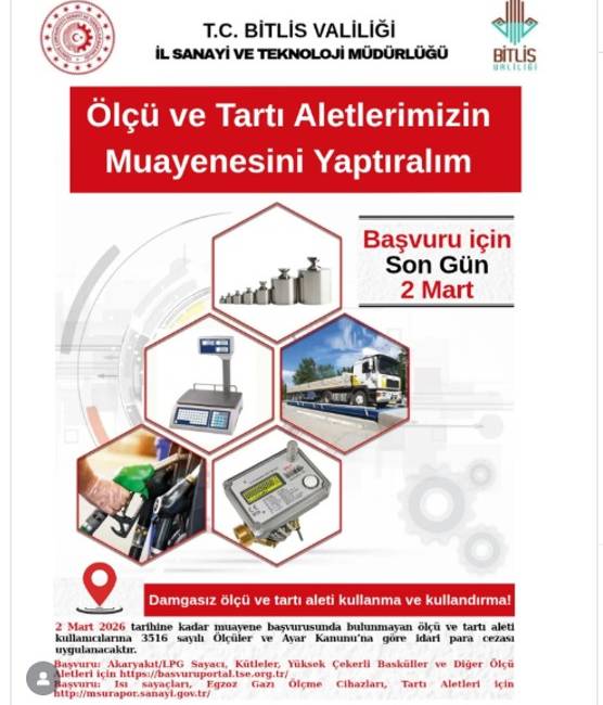 Bitlis İl Sanayi ve Teknoloji Müdürlüğü, 3516 sayılı Ölçüler ve