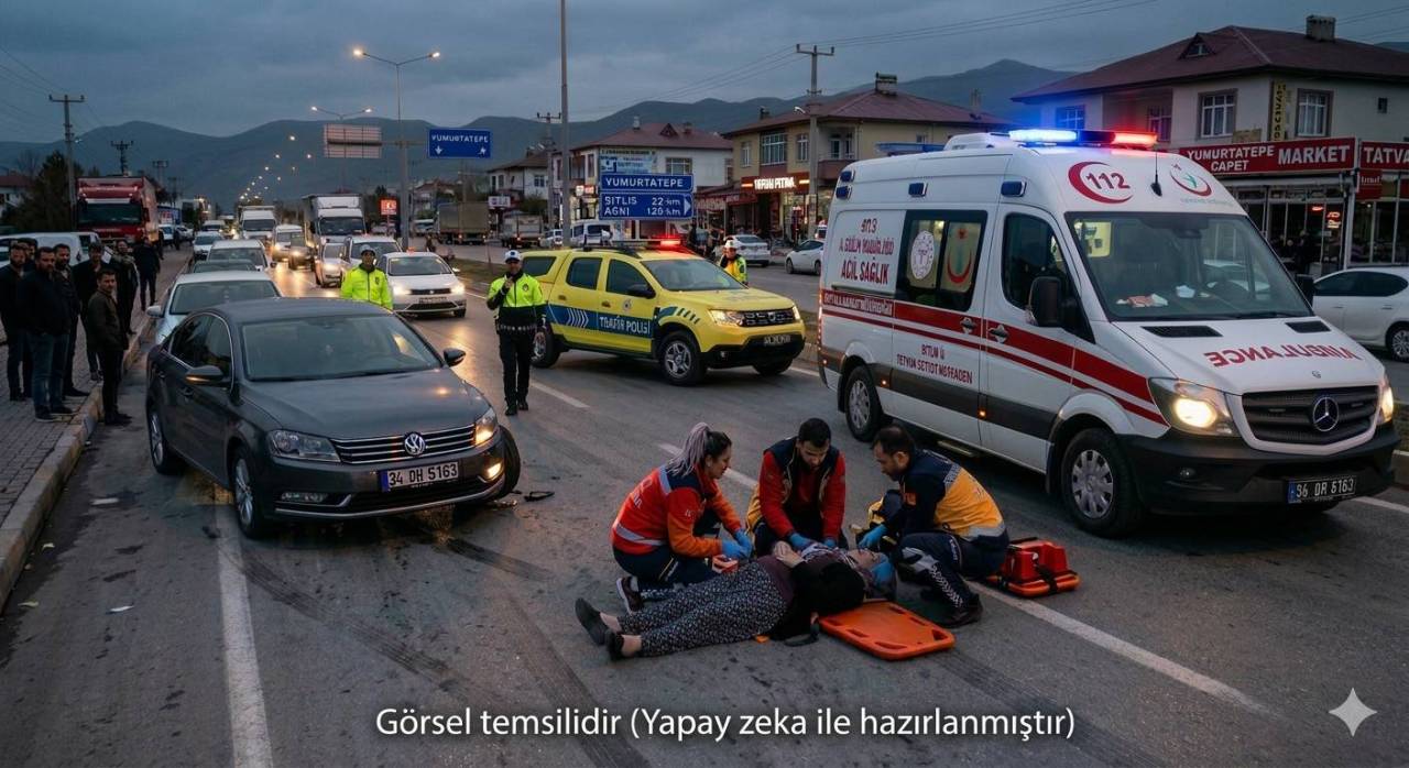 Bitlis’in Tatvan ilçesinde karşıdan karşıya geçmeye çalışan yayaya araç çarpması